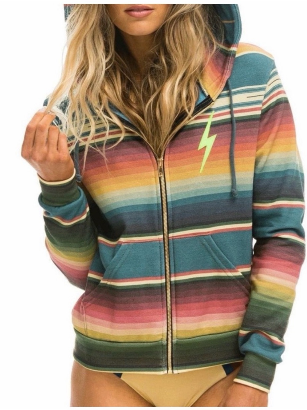 Aviator Nation Serape Striped Zip-Up Hoodie Size Small